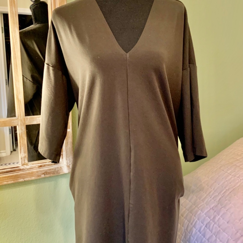 Bryn Walker black V-neck oversized long tunic top pockets Large Lagenlook L-XL - Picture 16 of 16